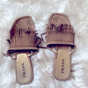 Prada brown suede fringed thong sandals. Size 37.